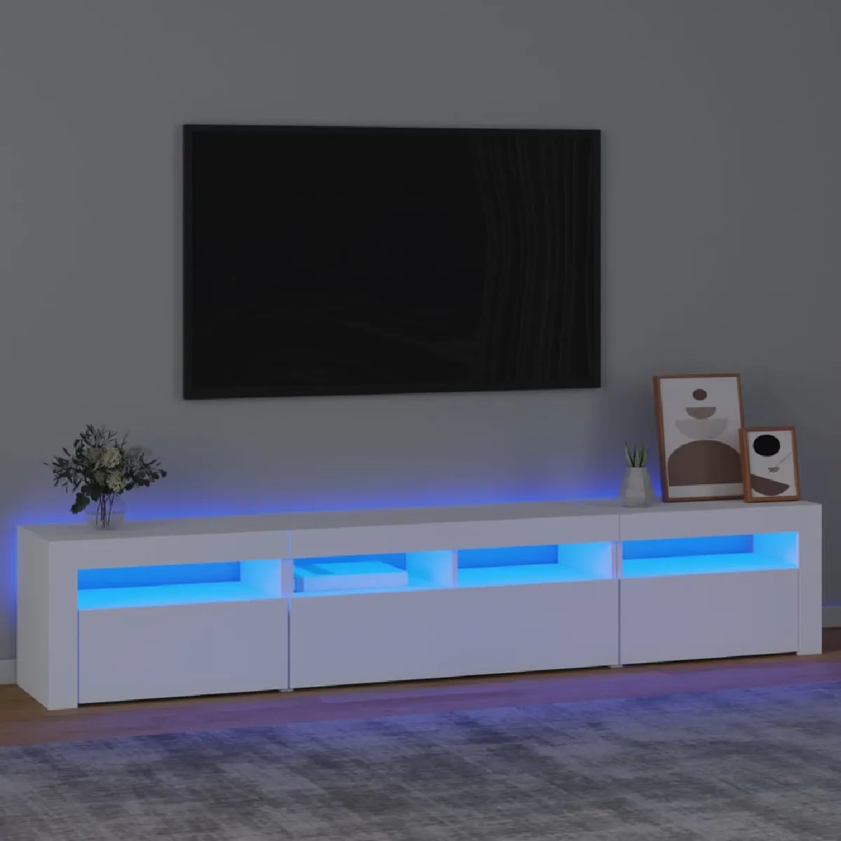 Vidaxl Meuble TV LED - Blanc, 210 cm