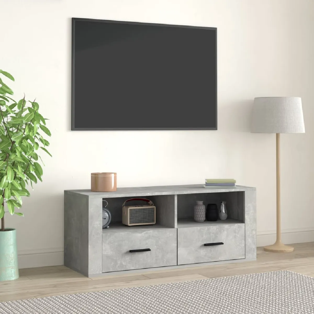 VIDAXL - Meuble TV - Gris Béton - 100 x 35 x 40 cm - Image 3