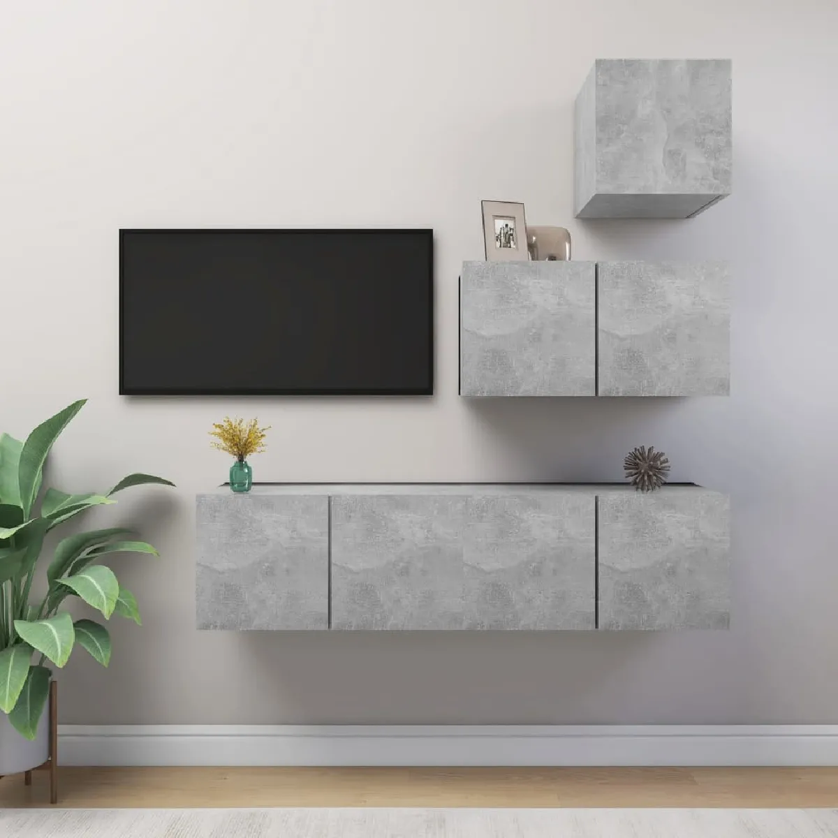 Vidaxl Gris Ensemble De Meubles Tv 4 Pcs Béton Bois D Ingénierie - Image 3