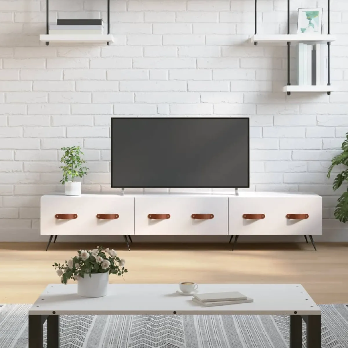 Vidaxl Blanc Meuble Tv - Brillant