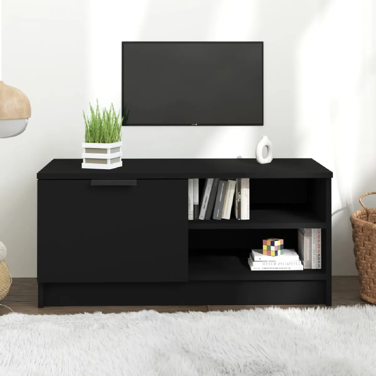 Vidaxl Meuble TV - Noir Bois d'ingénierie 80x35x36.5 cm