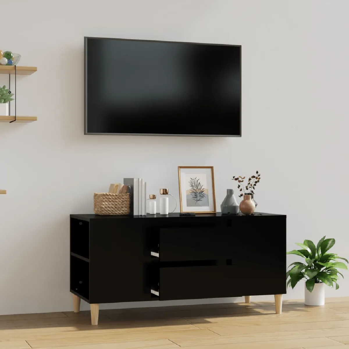 vidaXL Meuble TV Noir Scandinave