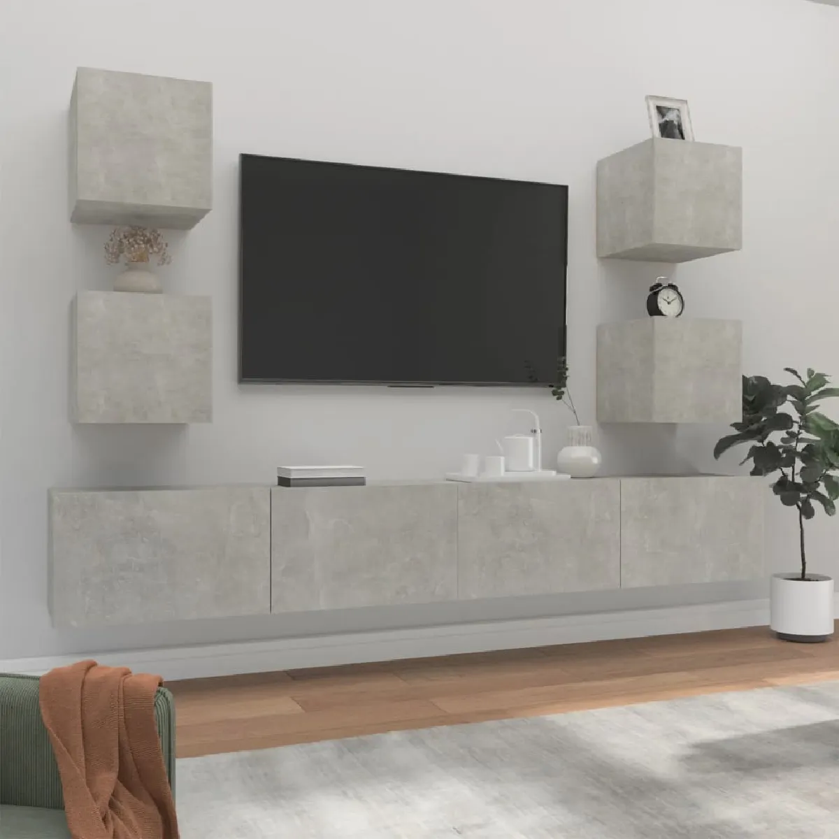 Vidaxl Gris Ensemble De Meubles Tv 6 Pcs Béton Bois D Ingénierie - Image 3