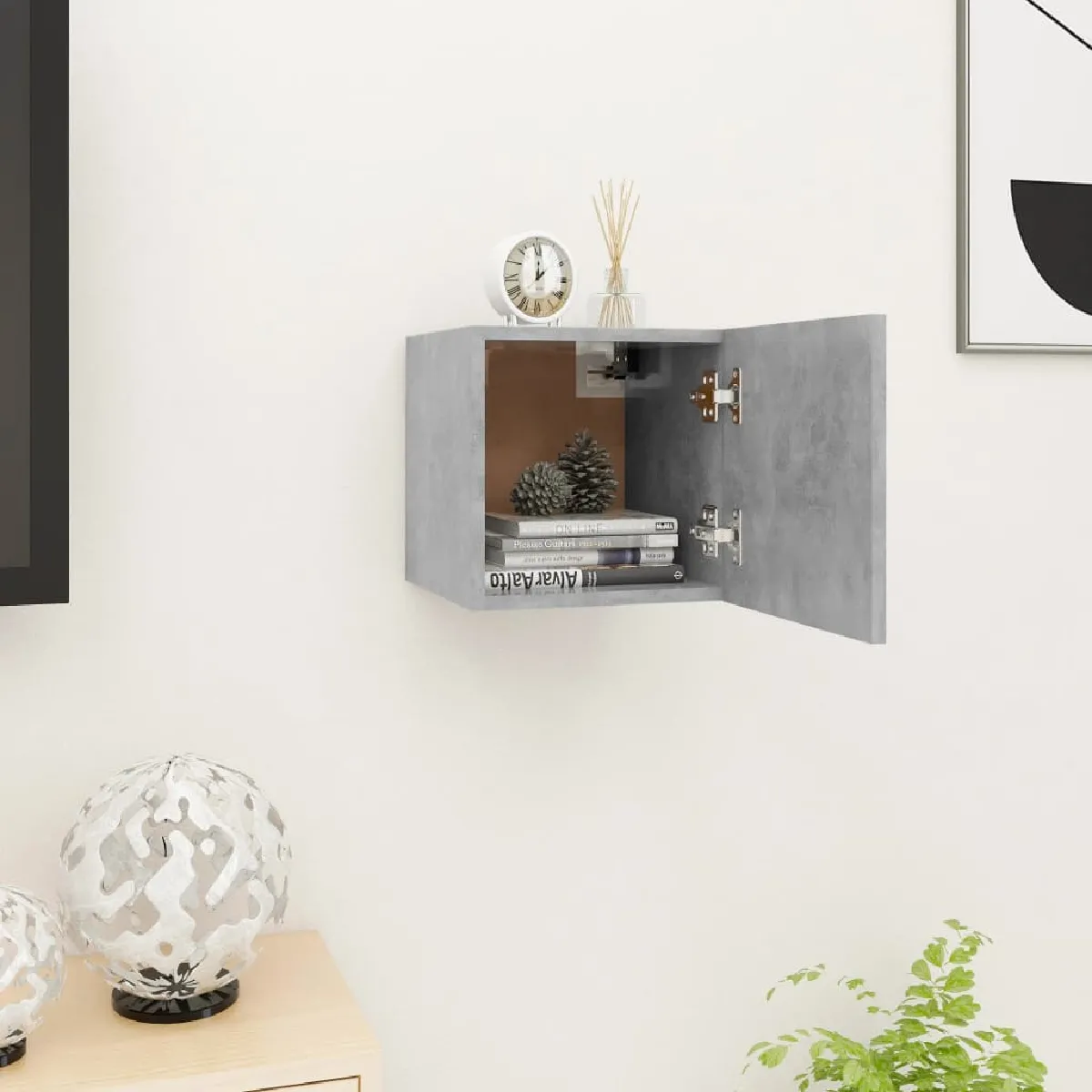 vidaXL Meuble TV Gris béton mural