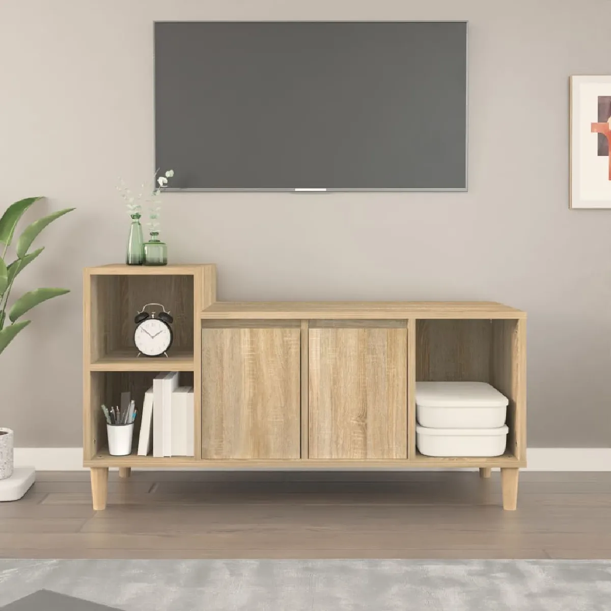 Non Communiqué Marron Meuble Tv Chêne Sonoma 100X35x55 Cm Bois D Ingénierie - Image 3