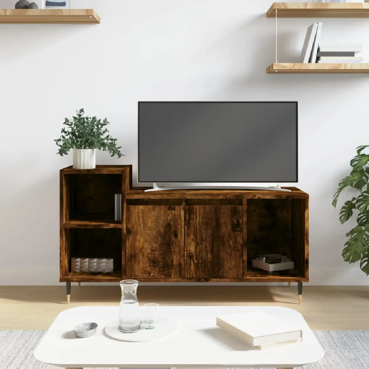 vidaXL - Meuble TV - Chêne fumé - 100x35x55 cm - Image 2