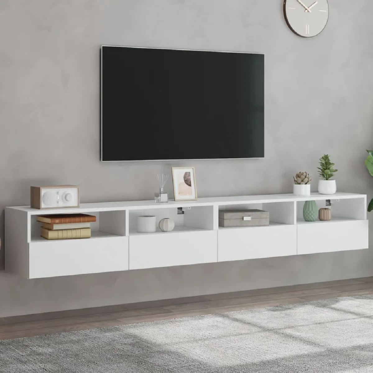 Non Communiqué Blanc Vidaxl Meubles Tv Muraux 2 Pcs 100X30x30 Cm Bois D'ingénierie 836883 - Image 3