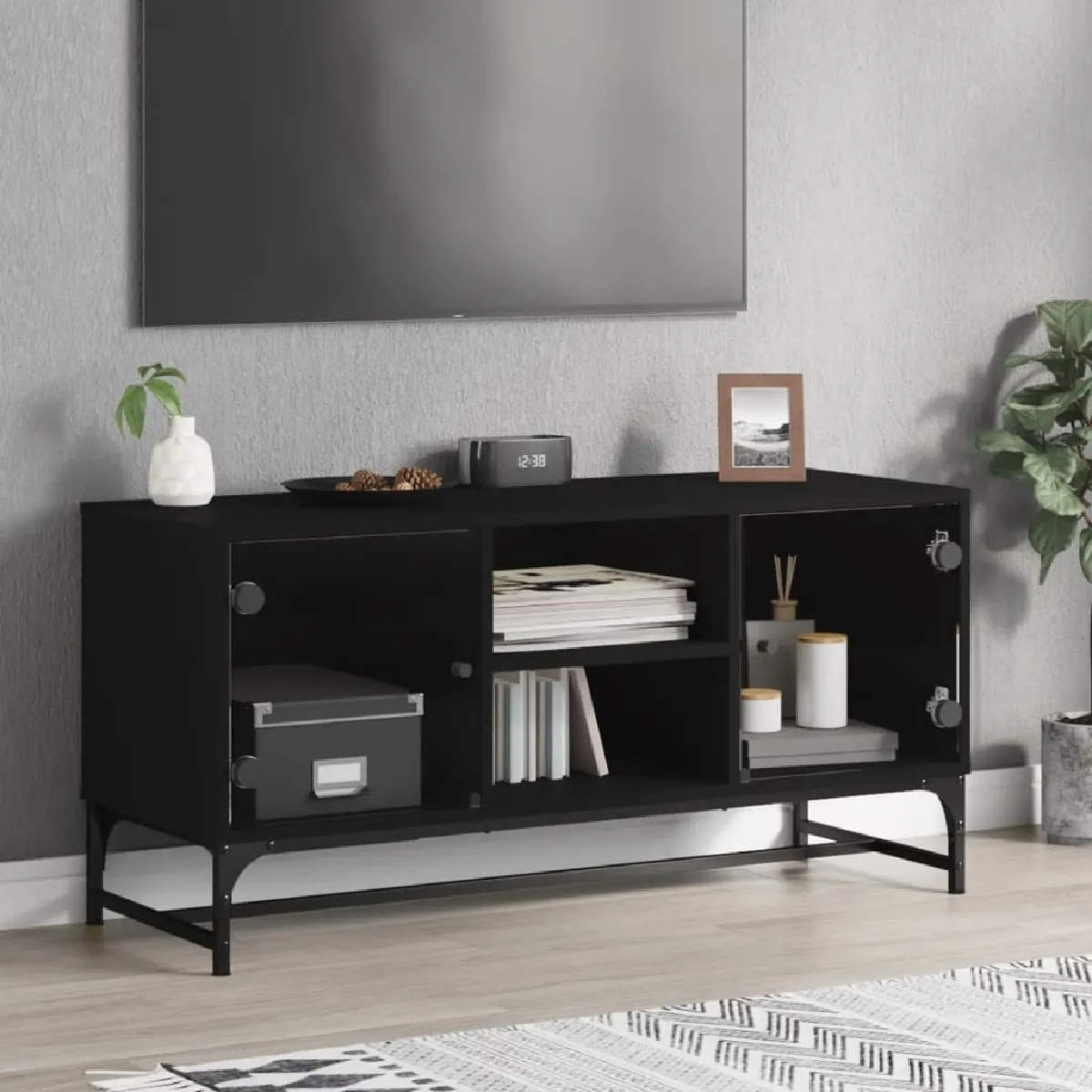vidaXL Meuble TV avec portes en verre