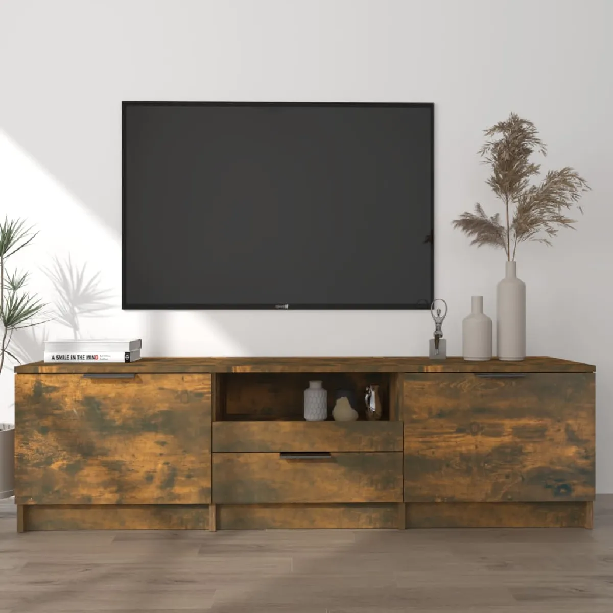 Vidaxl Meuble TV - Chêne fumé 140 cm