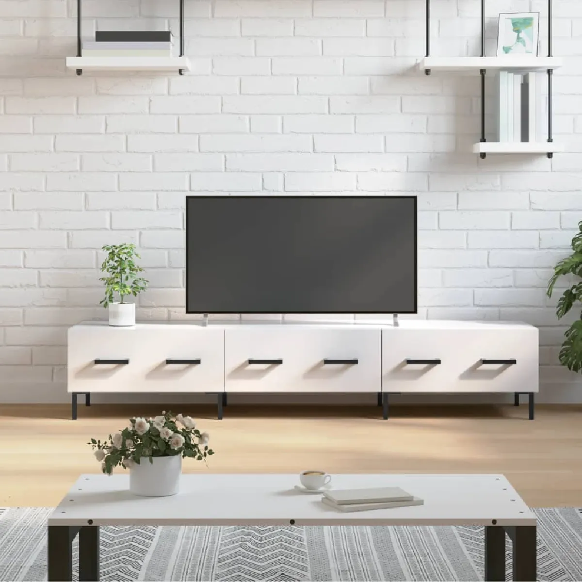 Vidaxl Blanc Meuble Tv - Brillant Bois D'ingénierie