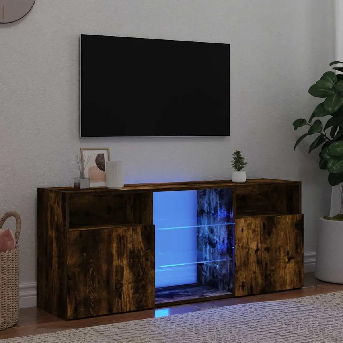 vidaXL Meuble TV LED 120x30x50 cm - Chêne Fumé