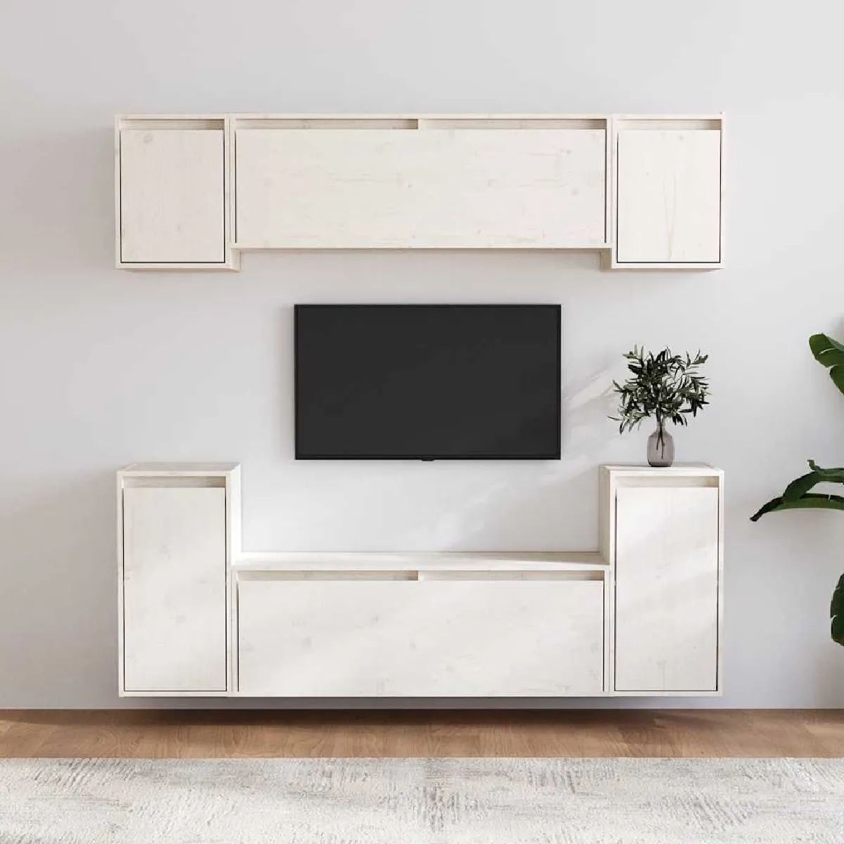 Non Communiqué Blanc Meubles Tv 6 Pcs Bois Massif De Pin - Image 3