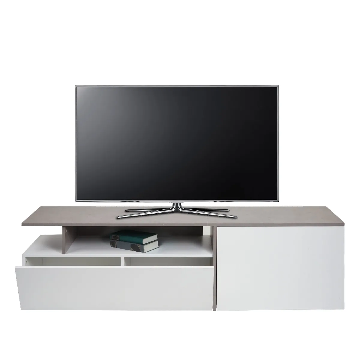 Mendler Meuble TV HWC-L34 aspect béton - Blanc