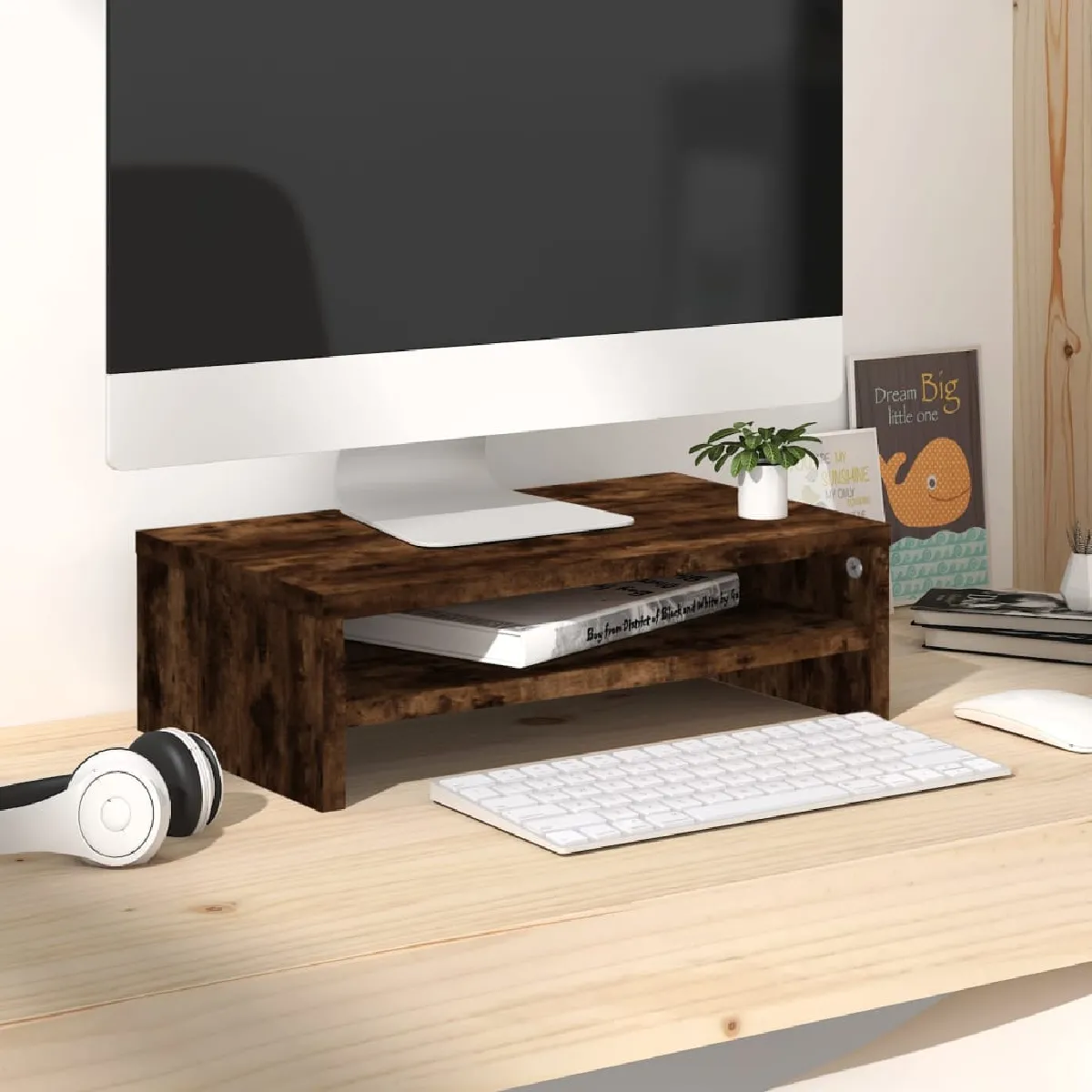 vidaXL Support de moniteur Chêne fumé