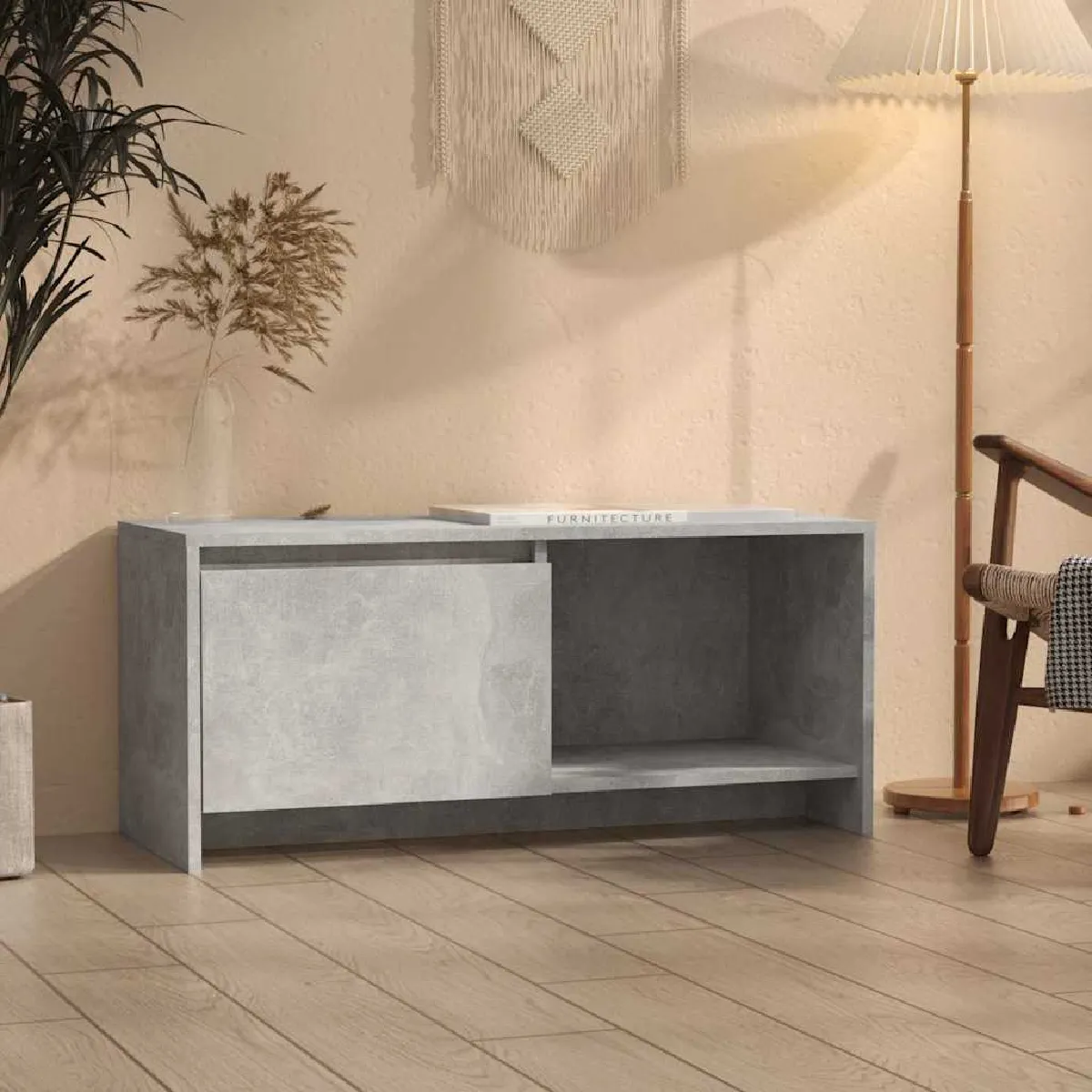 vidaXL - Meuble TV - Gris Béton - 90x35x40 cm - Image 2