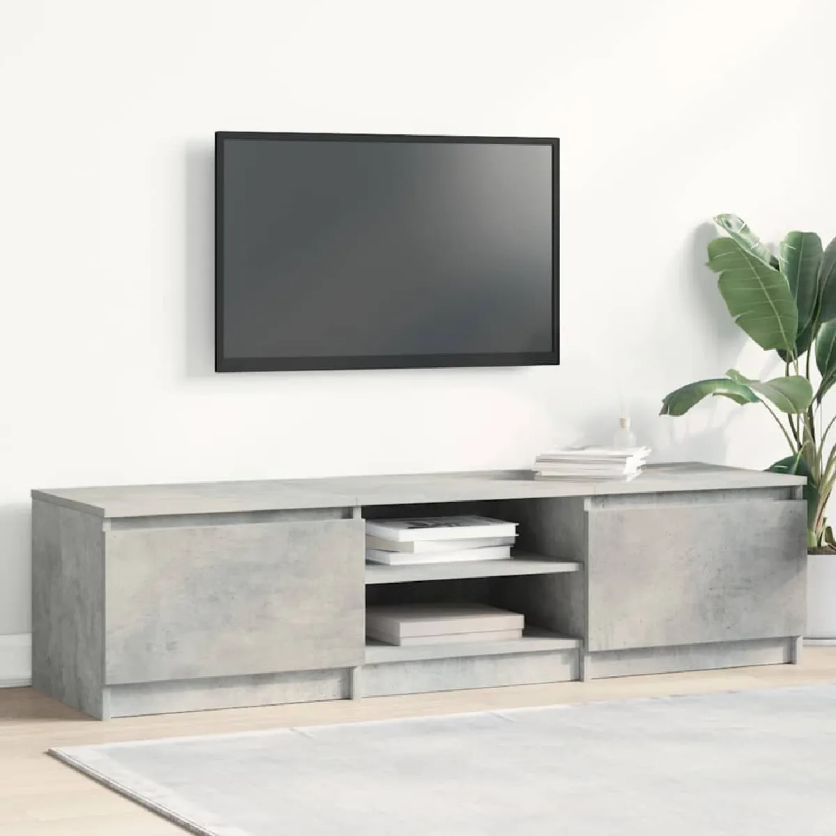 Vidaxl Gris Béton Meuble Tv 140X40x35,5 Cm Bois D Ingénierie - Image 3