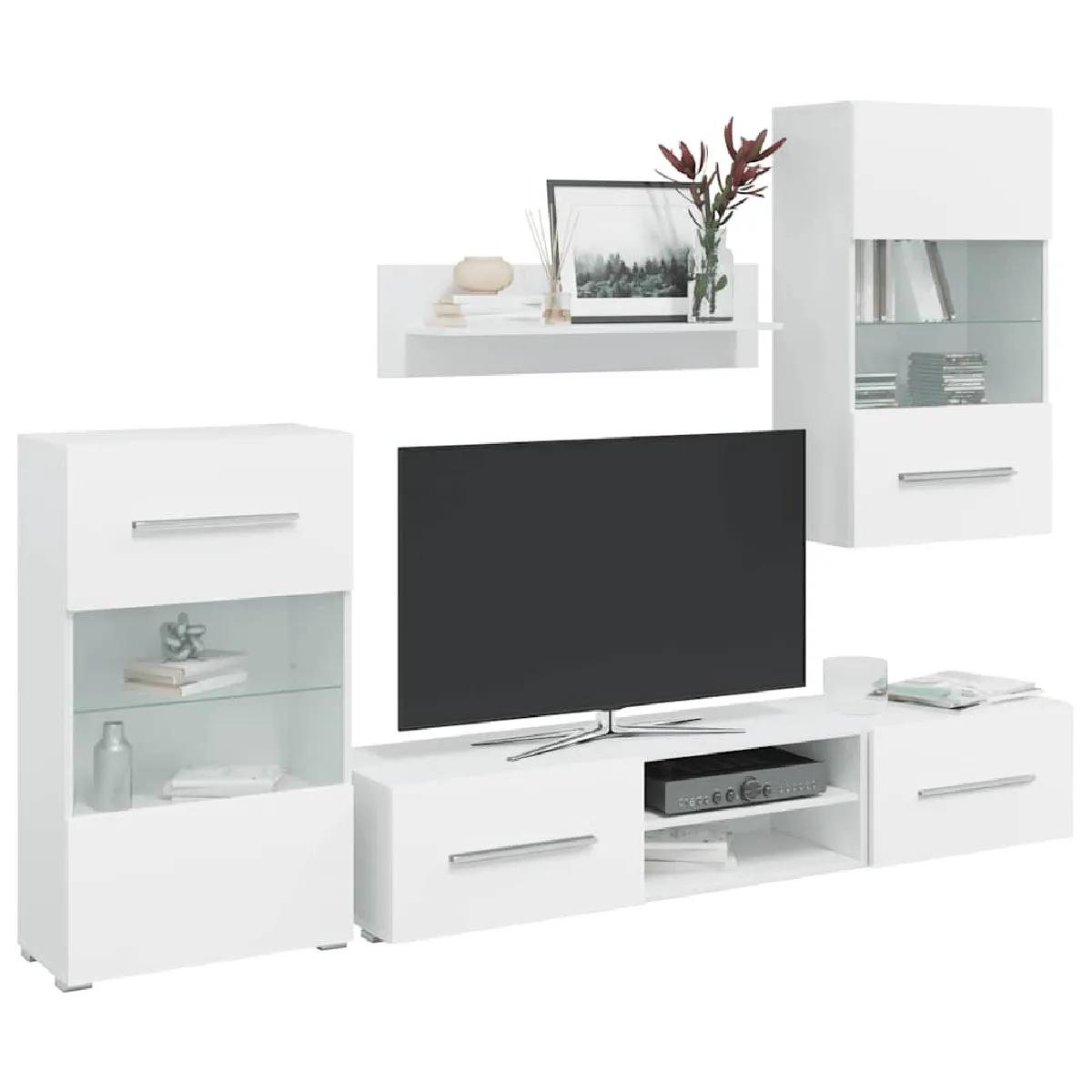 Vidaxl Blanc Meuble Tv Mural Avec Éclairage Led 5 Pièces - Image 3