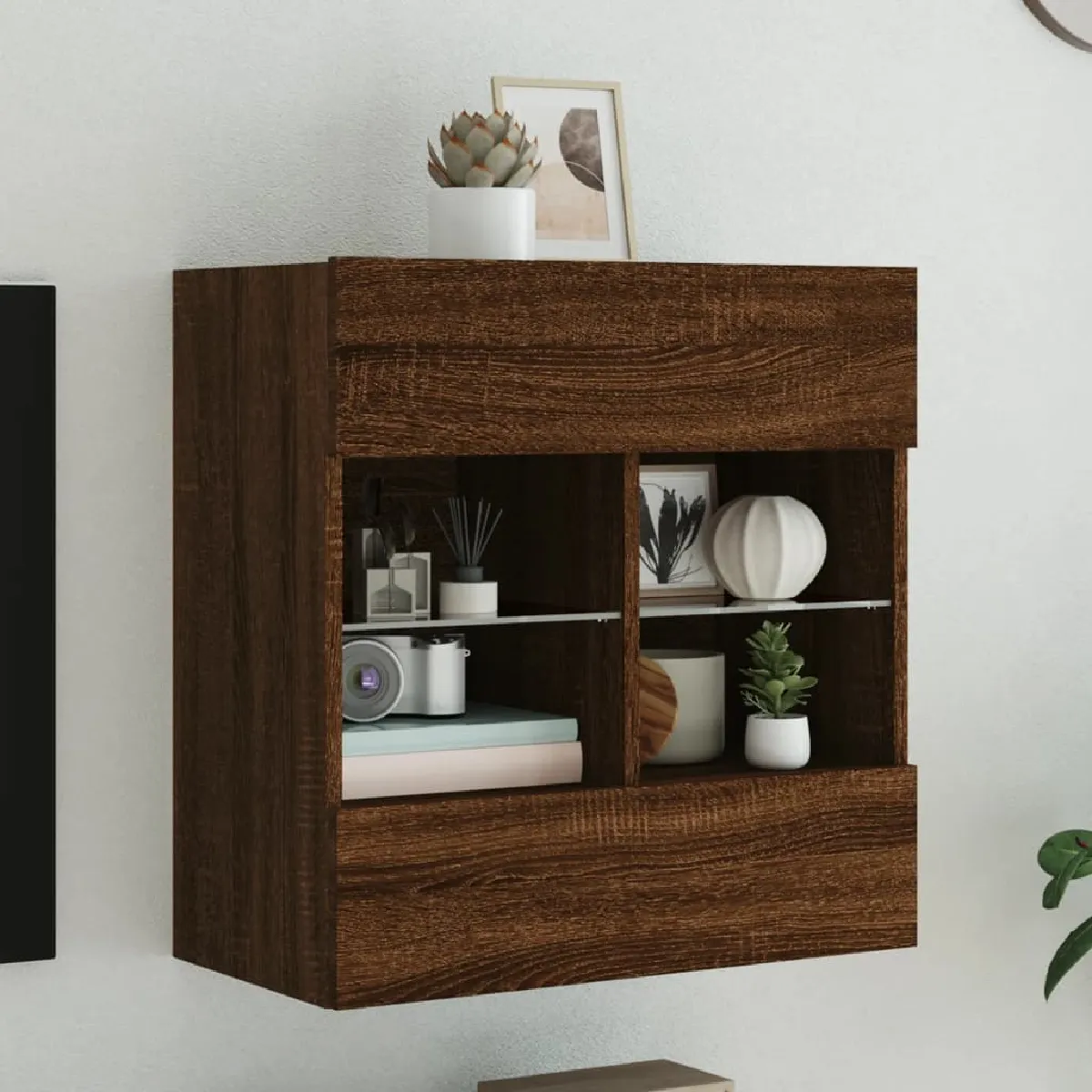 VIDAXL - Meuble TV Mural - Moderne - Chêne - Étagères et Éclairage LED - Image 3