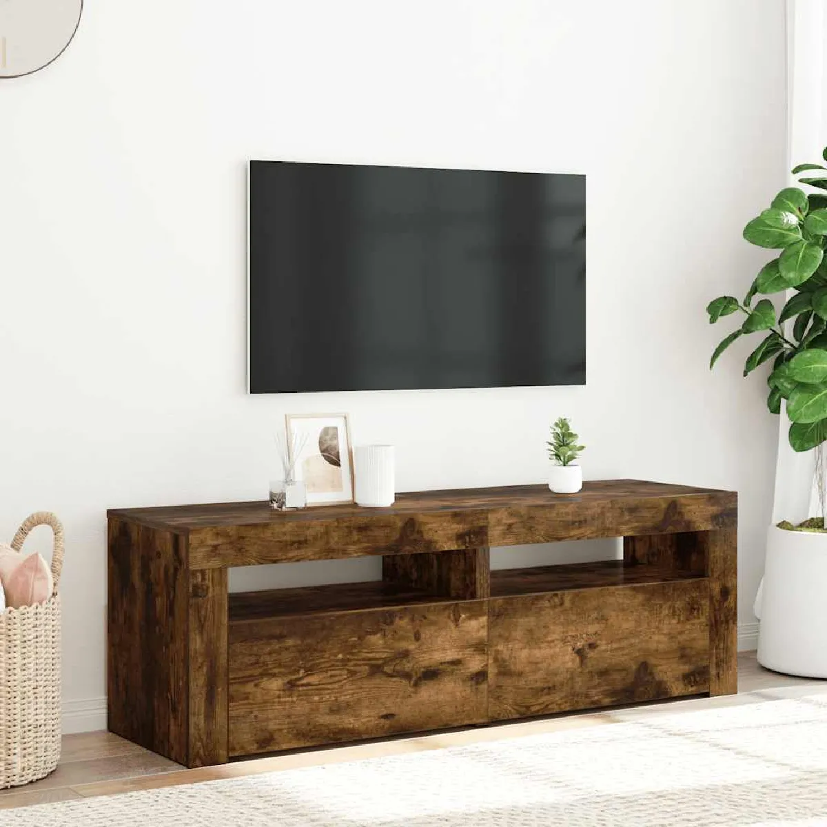 vidaXL Meuble TV LED Chêne fumé