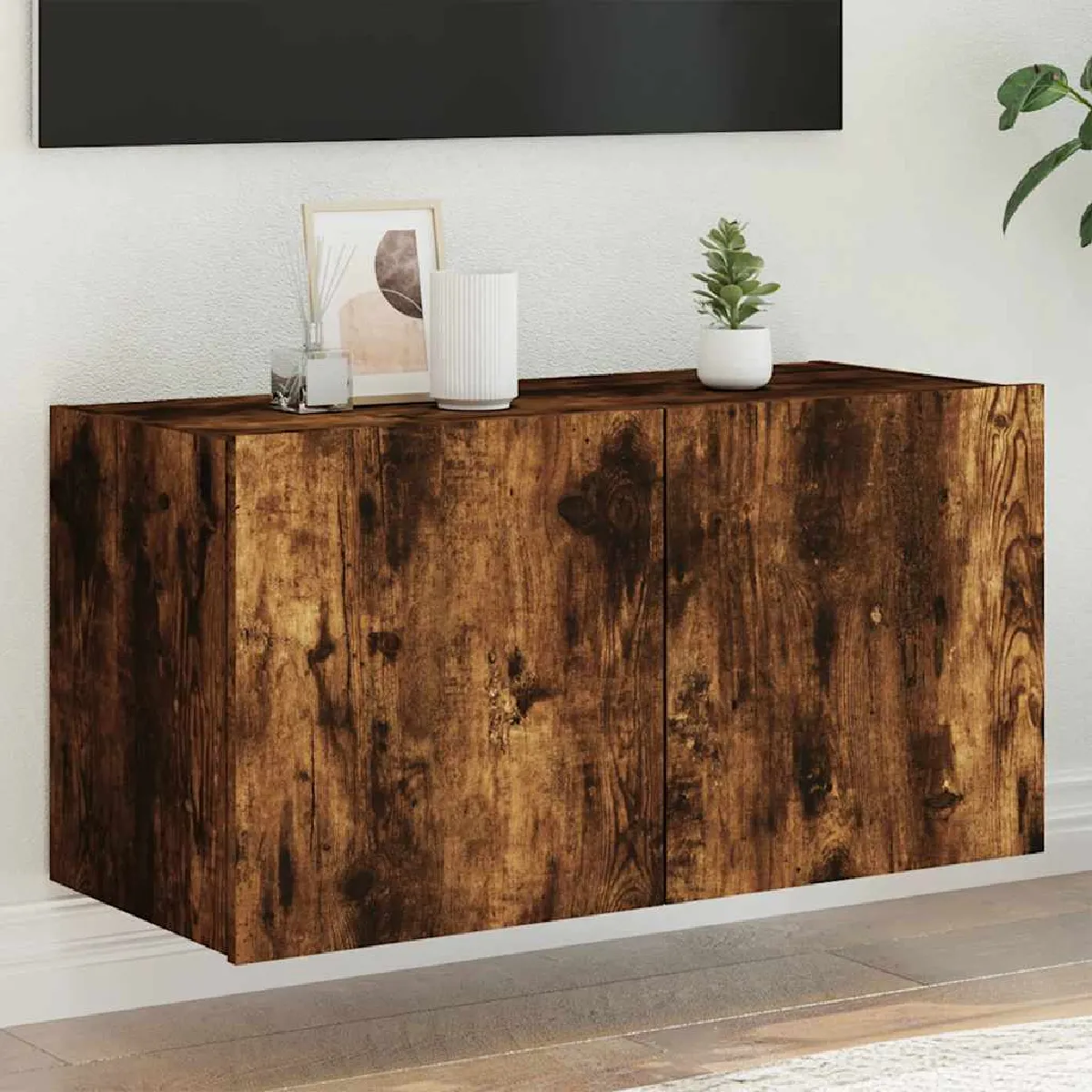 Non Communiqué Marron Vidaxl Meuble Tv Mural Avec Lumières Led, Armoire De Télévision Suspendue Avec Rangement, Meuble Télé Flottant, Moderne, 837320 - Image 3