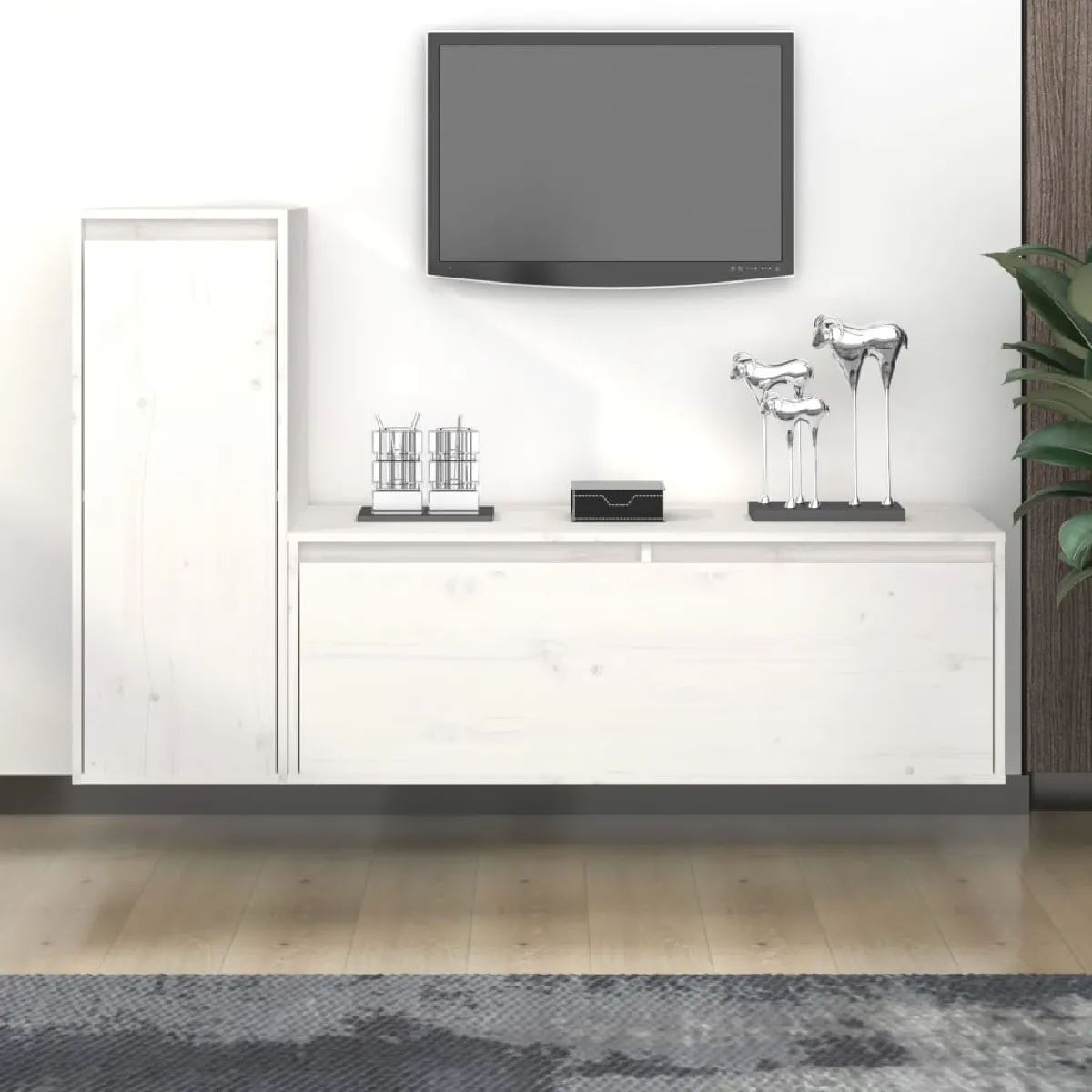 Non Communiqué Blanc Meubles Tv 2 Pcs Bois Massif De Pin - Image 3