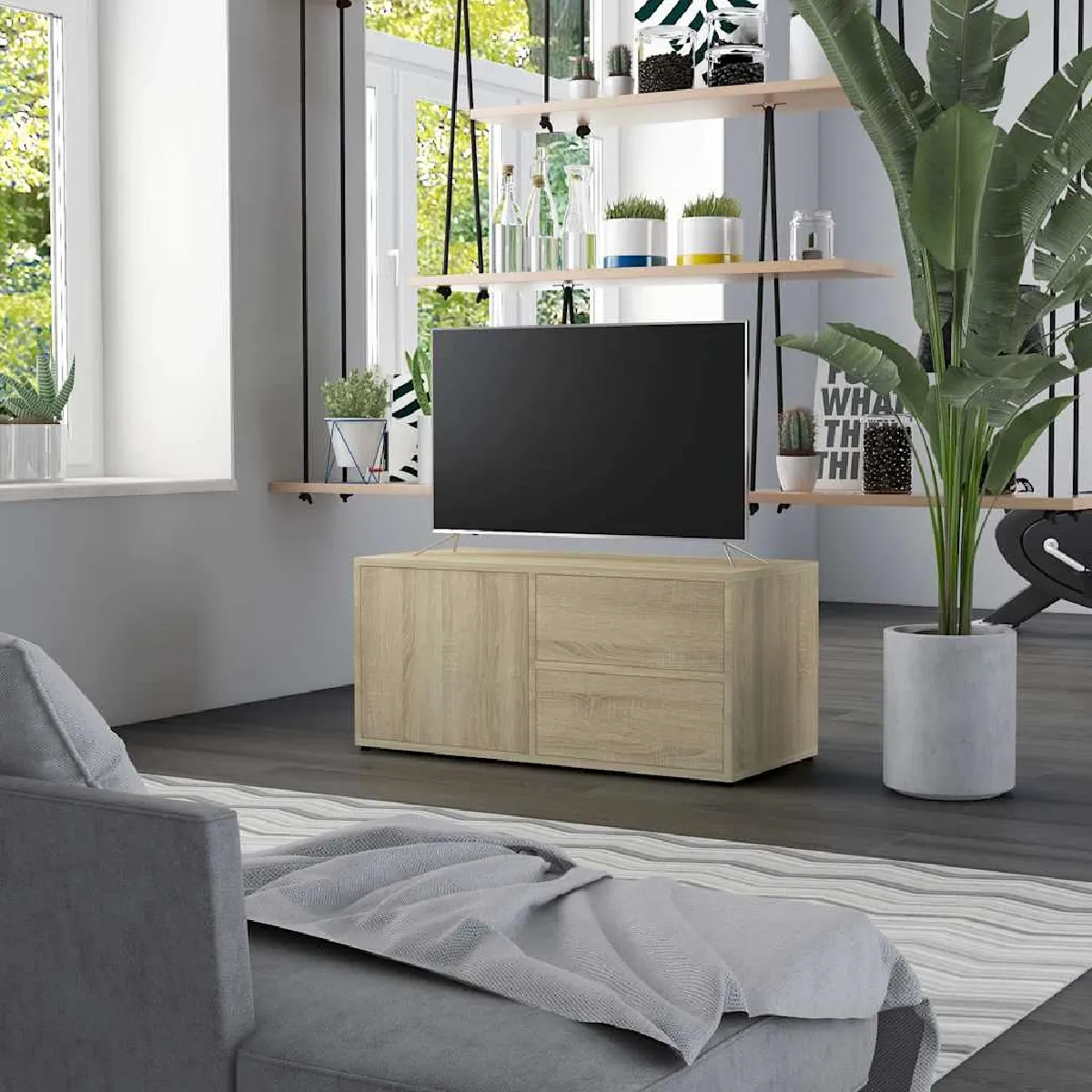 Vidaxl Brun Meuble Tv Chêne Sonoma 80X34x36 Cm Bois D Ingénierie - Image 2