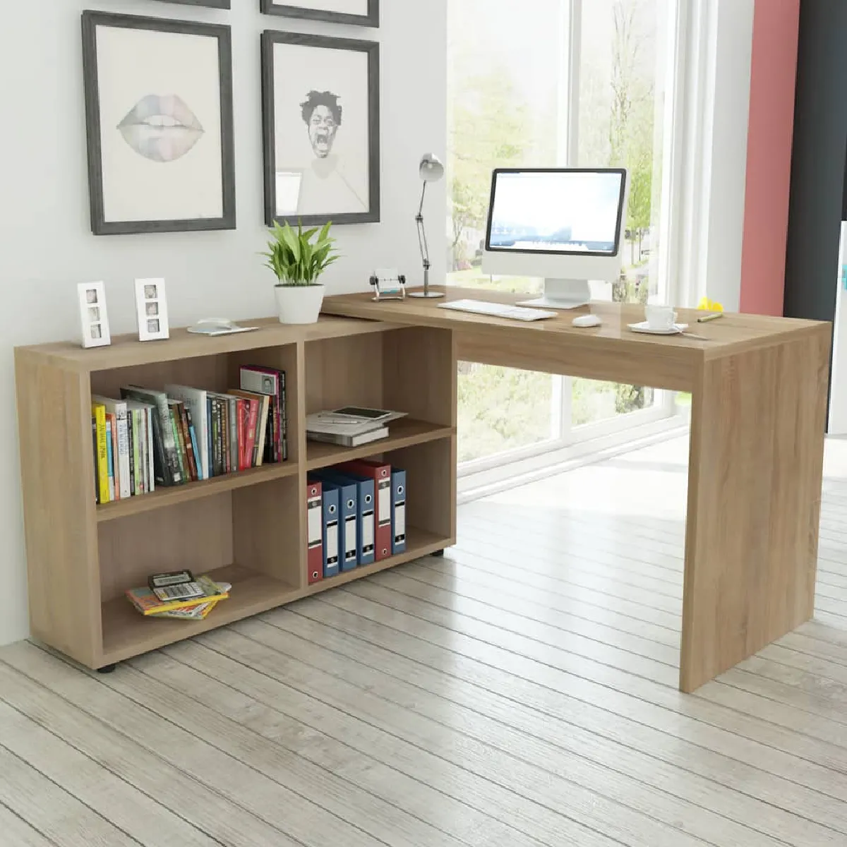 vidaXL Bureau d'angle étagères chêne Bois d'ingénierie - vue 3