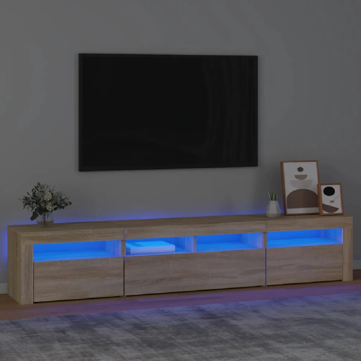 vidaXL Meuble TV LED Chêne sonoma - vue 2