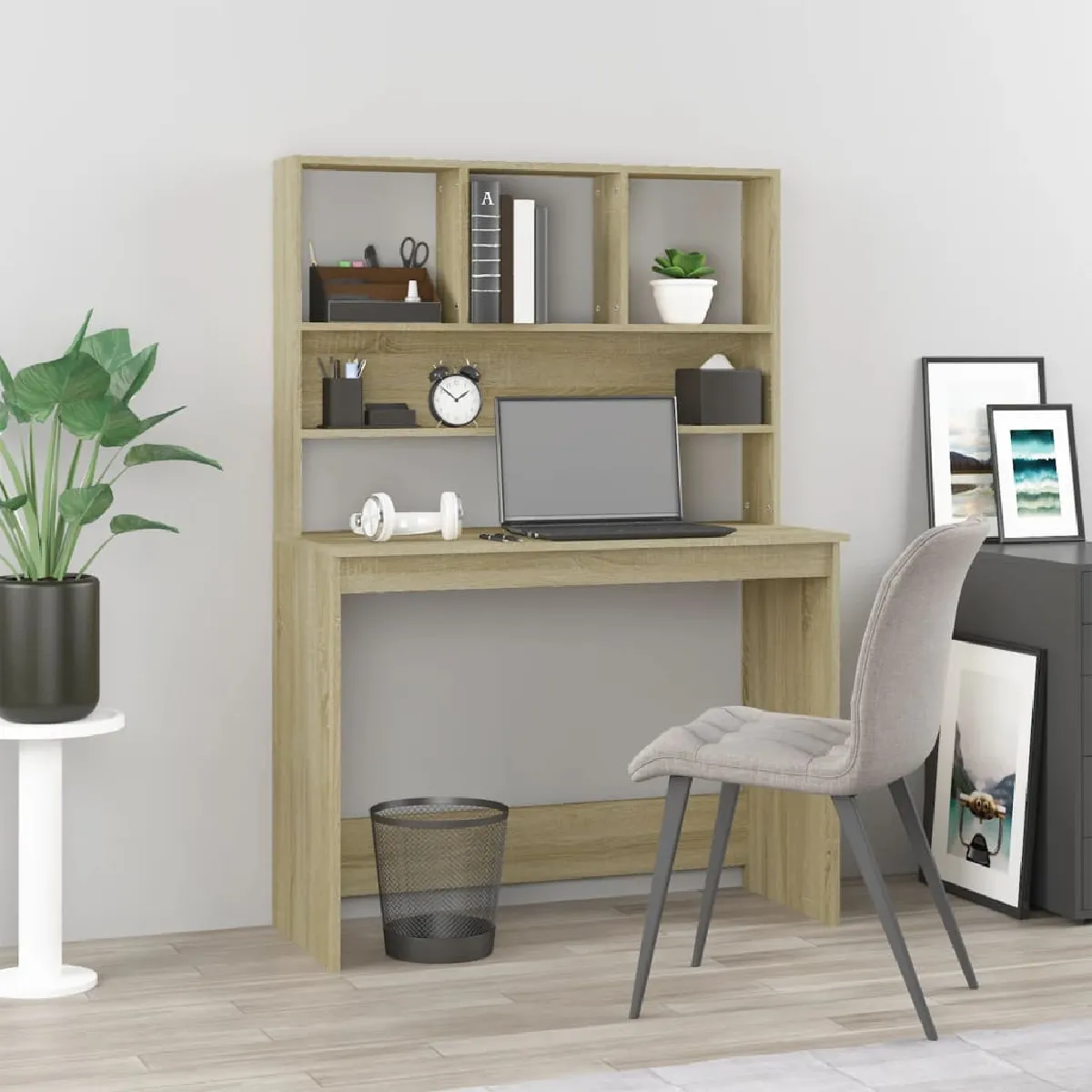 vidaXL Bureau avec étagères - Chêne sonoma