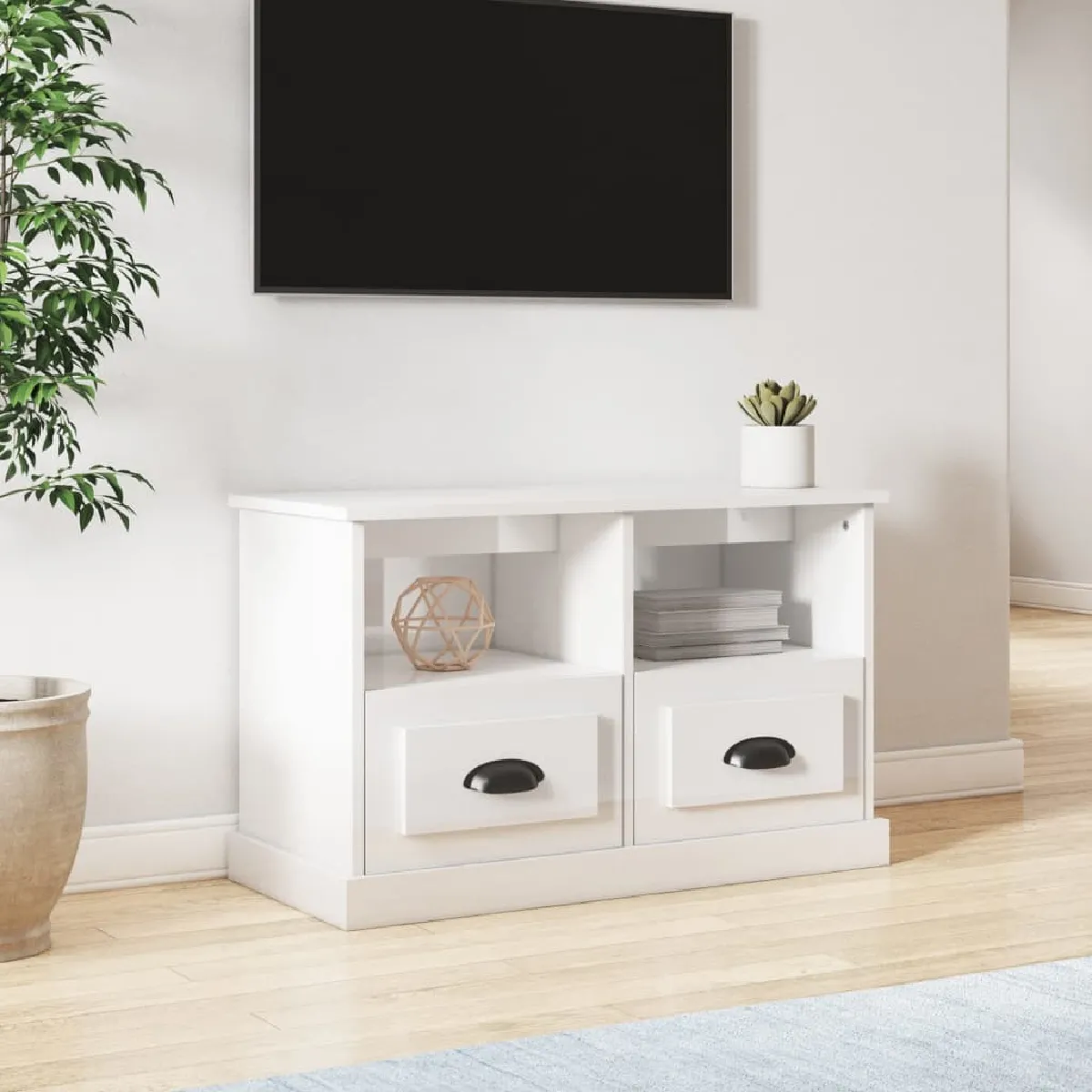 Vidaxl Blanc Meuble Tv Brillant 80X35x50 Cm