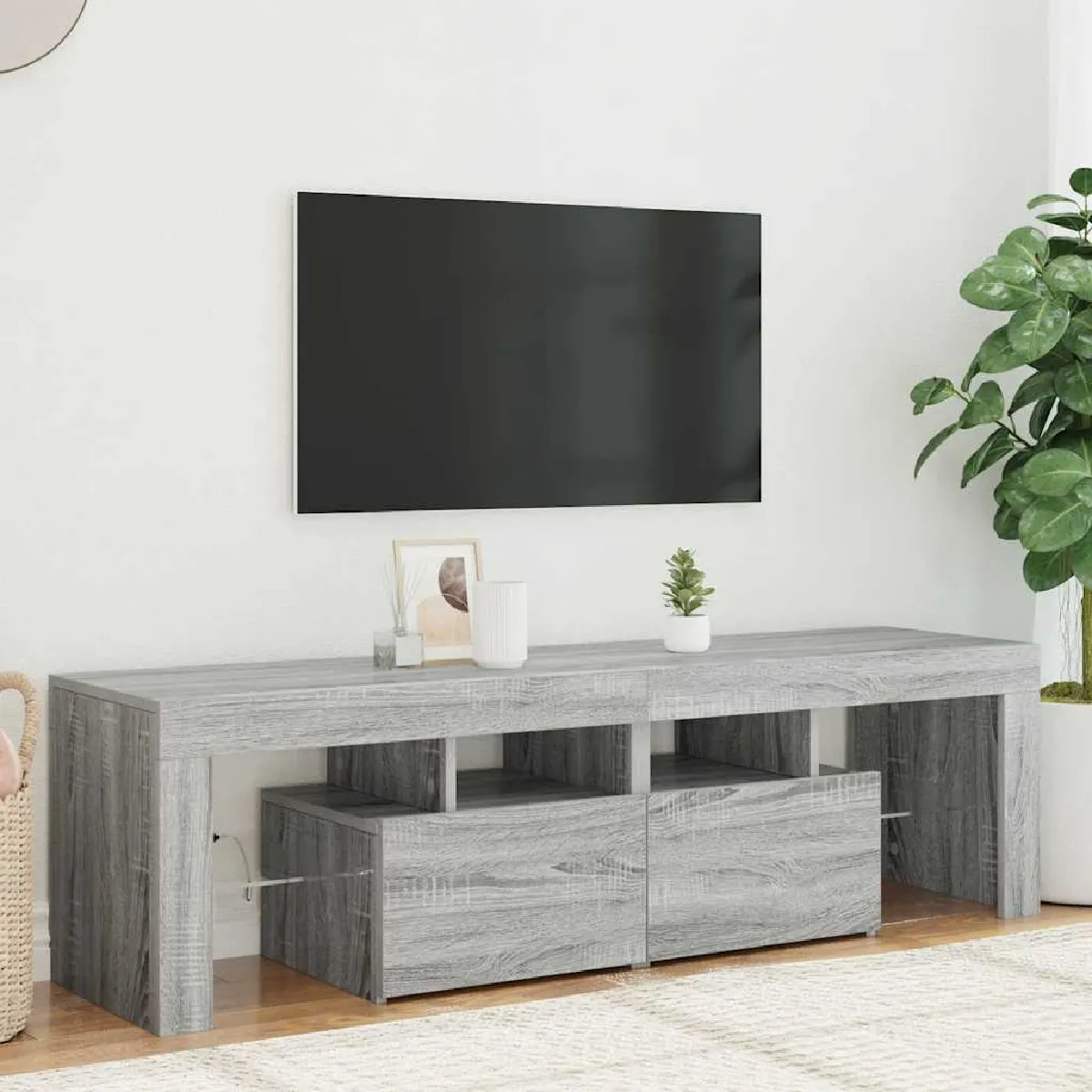 Non Communiqué Sonoma Gris Meuble Tv Avec Lumières Led 140X36,5X40 Cm - Image 3