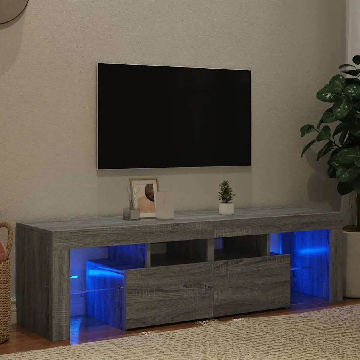 The Living Store Meuble TV avec lumières LED Sonoma gris 75x35x40 cm - Meuble Tv - Meuble Téléviseur - Télévision Murale - Support Tv - Unité Tv