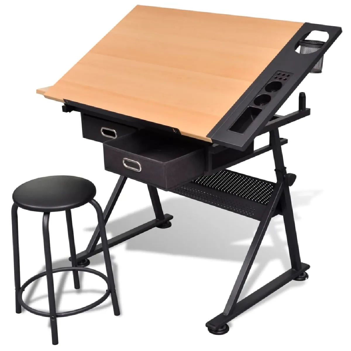 vidaXL Table à dessin 2 tiroirs + tabouret - vue 2