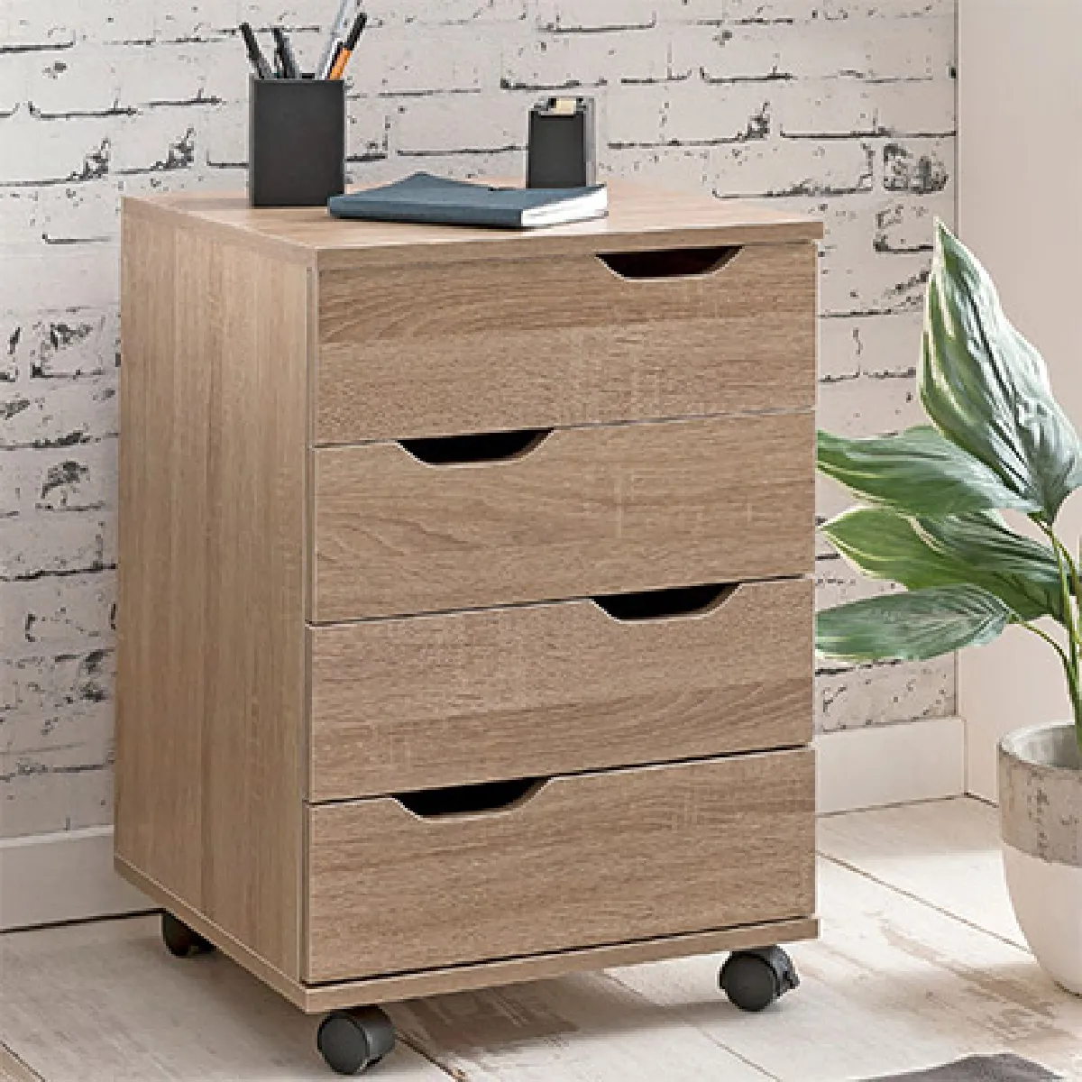 Maison et Styles - Caisson de bureau - 4 tiroirs - Chêne - 40x40x60 cm - Image 2