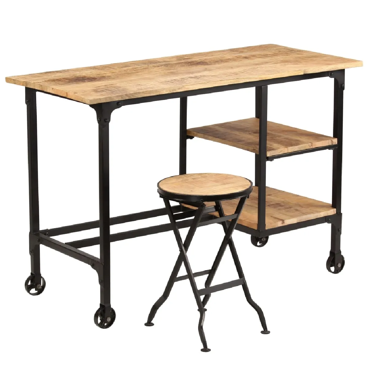 vidaXL Bureau avec tabouret pliant bois de manguier