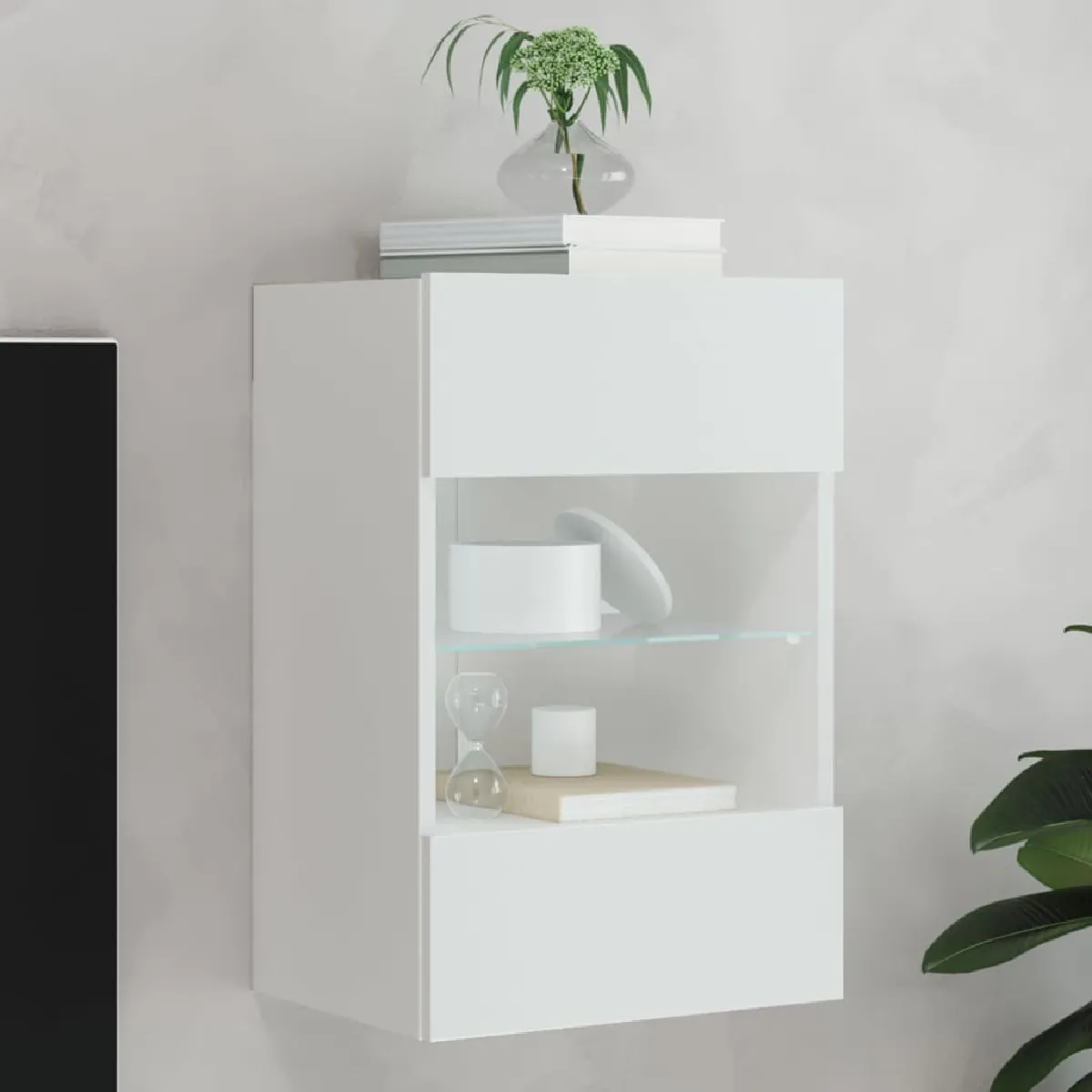 Vidaxl Meuble TV mural - Avec LED - Blanc - 40 cm