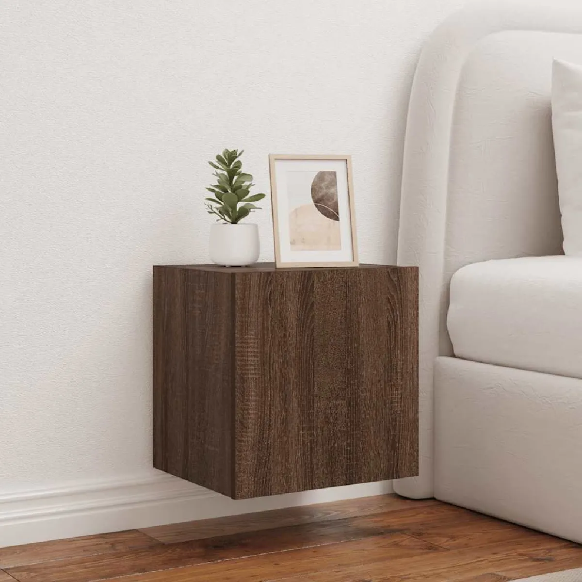 Non Communiqué Marron Vidaxl Meuble Tv Mural Avec Lumières Led, Armoire De Télévision Suspendue, Meuble Télé Flottant, Moderne, Chêne Bois 837258 - Image 3