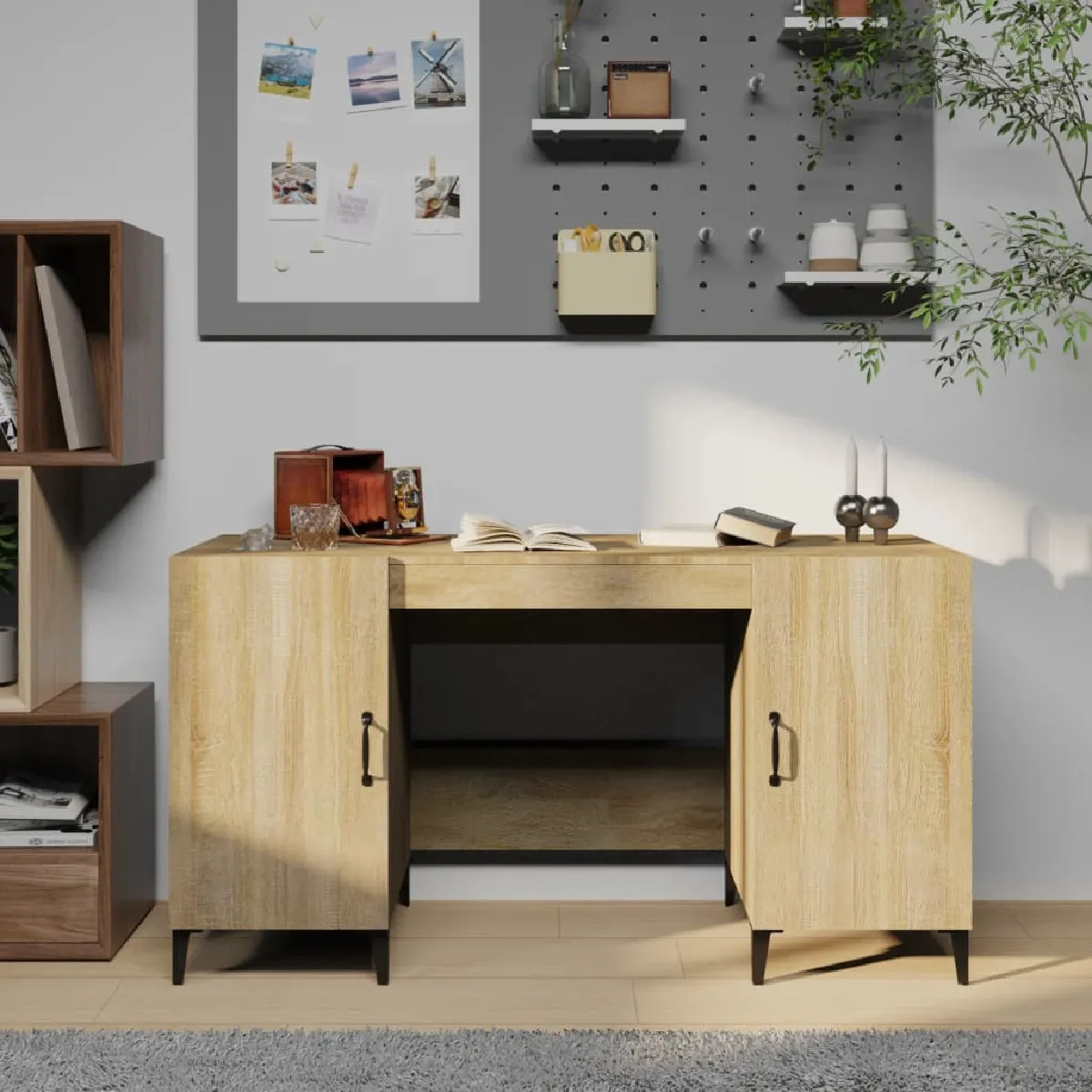 vidaXL Bureau Chêne sonoma Bois d'ingénierie