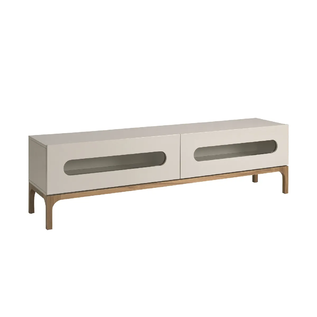 Meuble TV en bois gris et noyer avec éclairage intérieur Meuble TV en bois gris et noyer avec éclairage intérieur