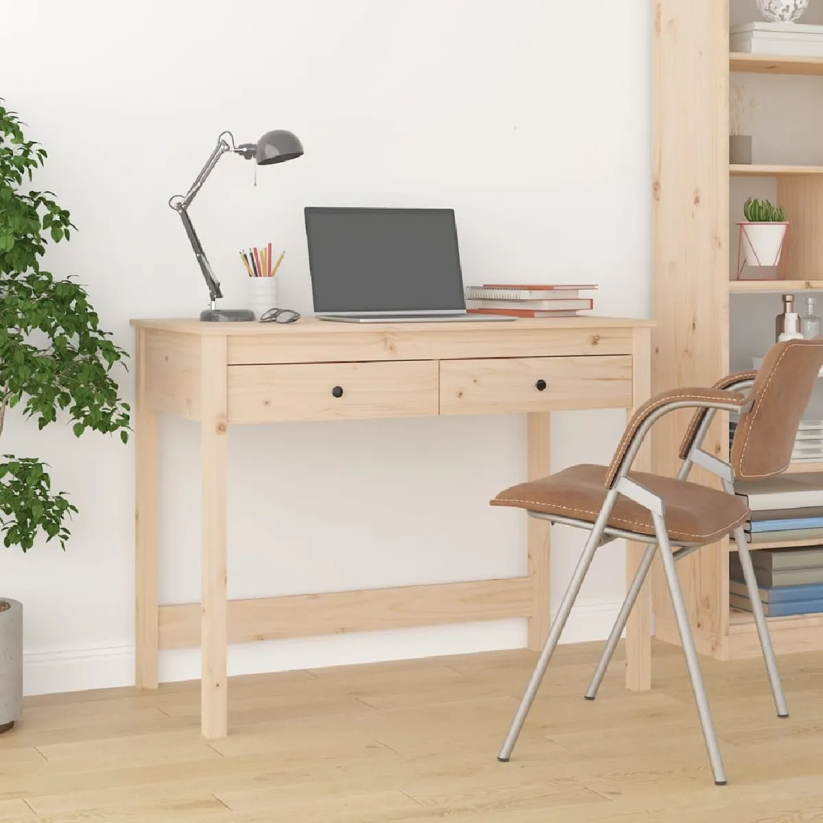 vidaXL Bureau Bois Pin Massif - vue 2
