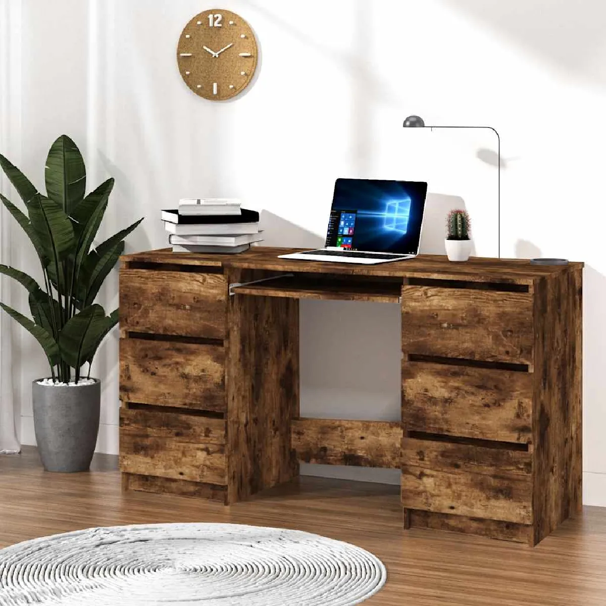 VidaXL Bureau Chêne Fumé 140x50x77 cm - vue 2