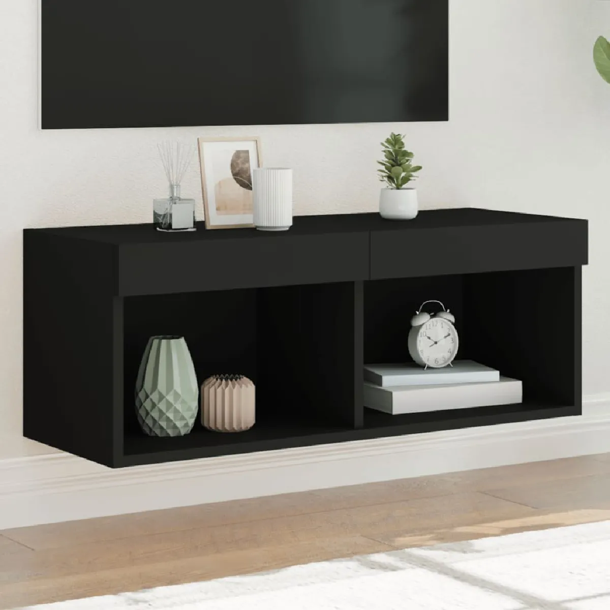 Vidaxl Meuble TV LED noir 80x30x30 cm - vue 2