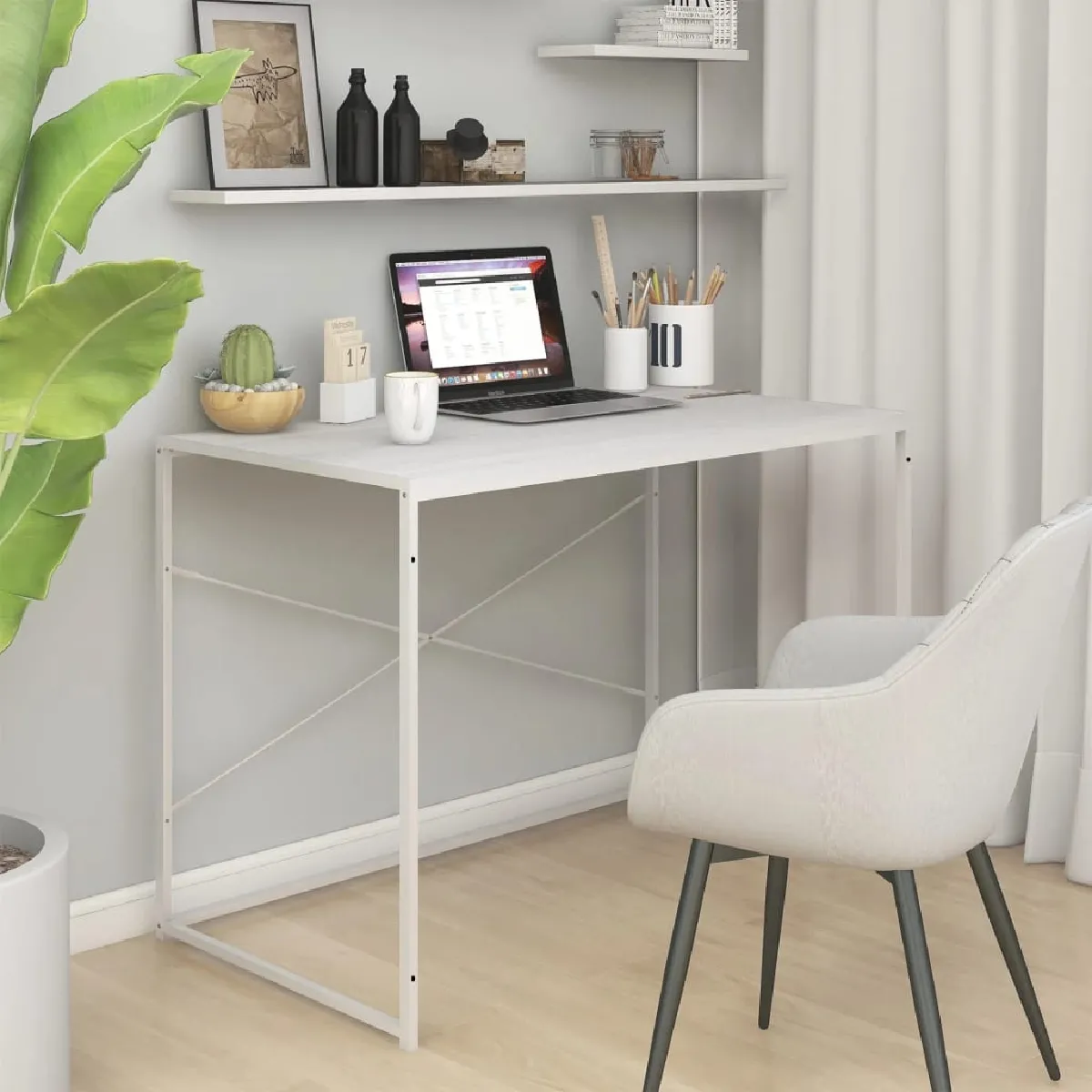 Vidaxl Blanc Bureau D'ordinateur 110X60x70 Cm Aggloméré - Image 3
