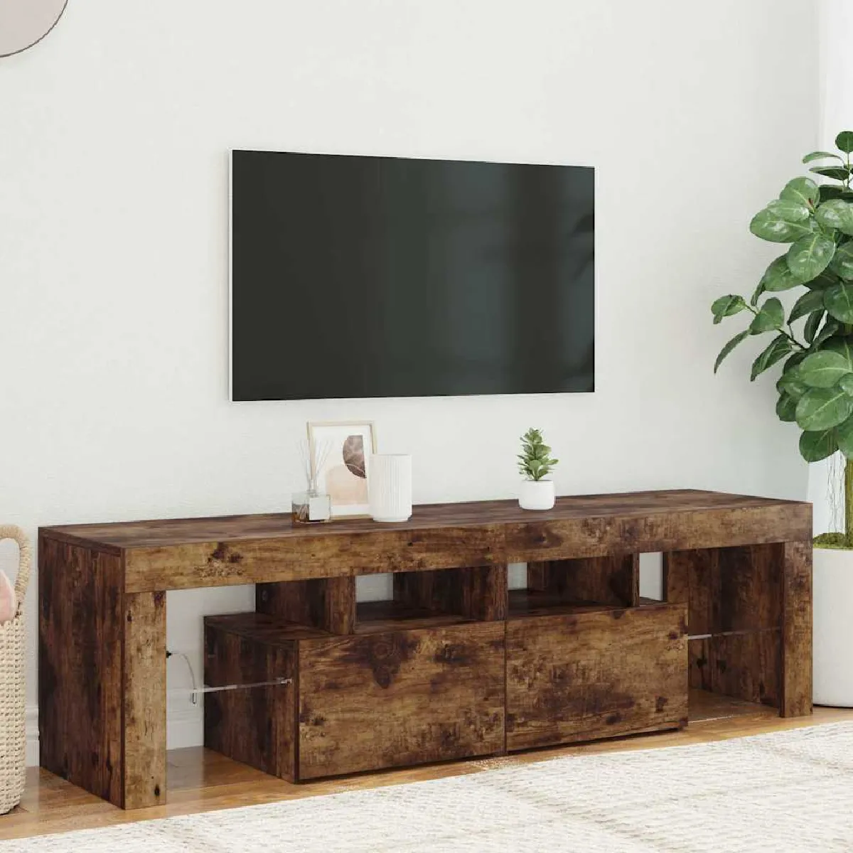 Vidaxl Meuble TV avec LED Chêne fumé 140x36,5x40 cm