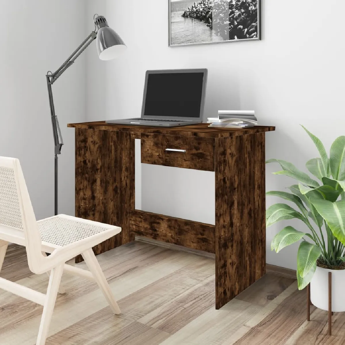 vidaXL Bureau chêne fumé - vue 2
