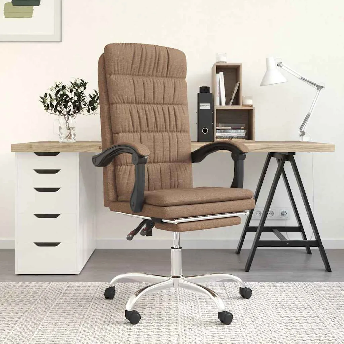 Vidaxl Marron Fauteuil Inclinable De Bureau Tissu - Image 2