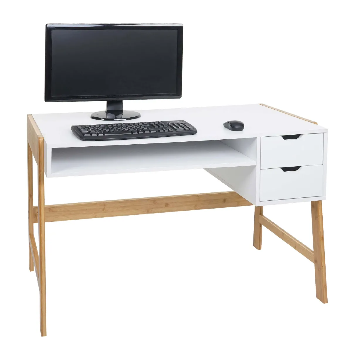Mendler Blanc Bureau En Bambou