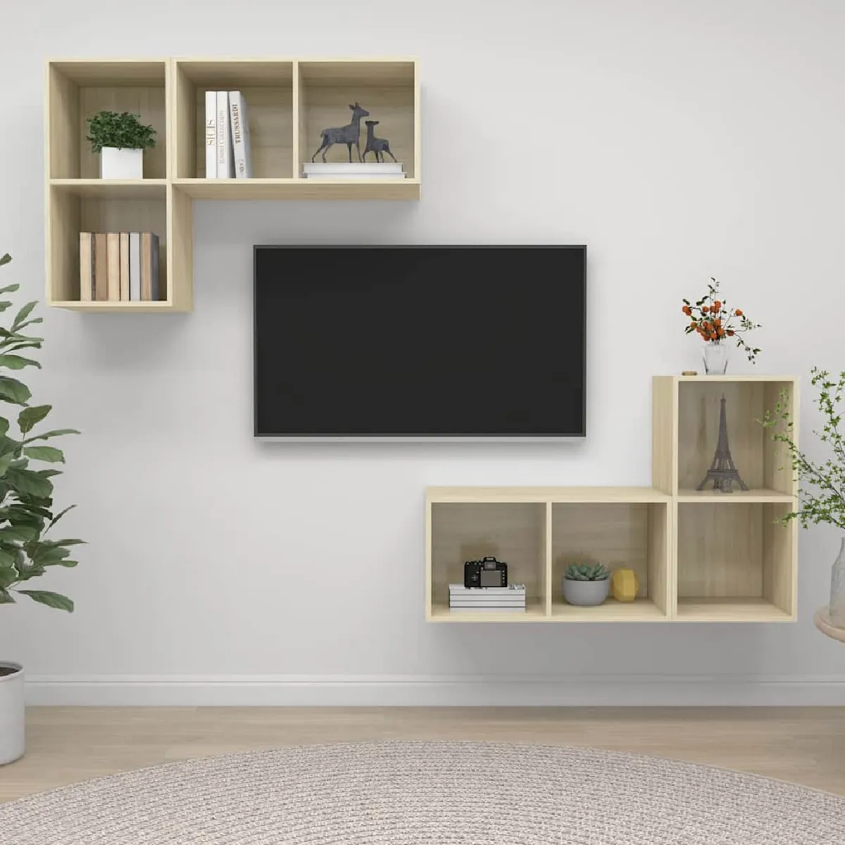 Vidaxl Meubles Tv Muraux 4 Pcs Chêne Sonoma Bois D Ingénierie - Image 3