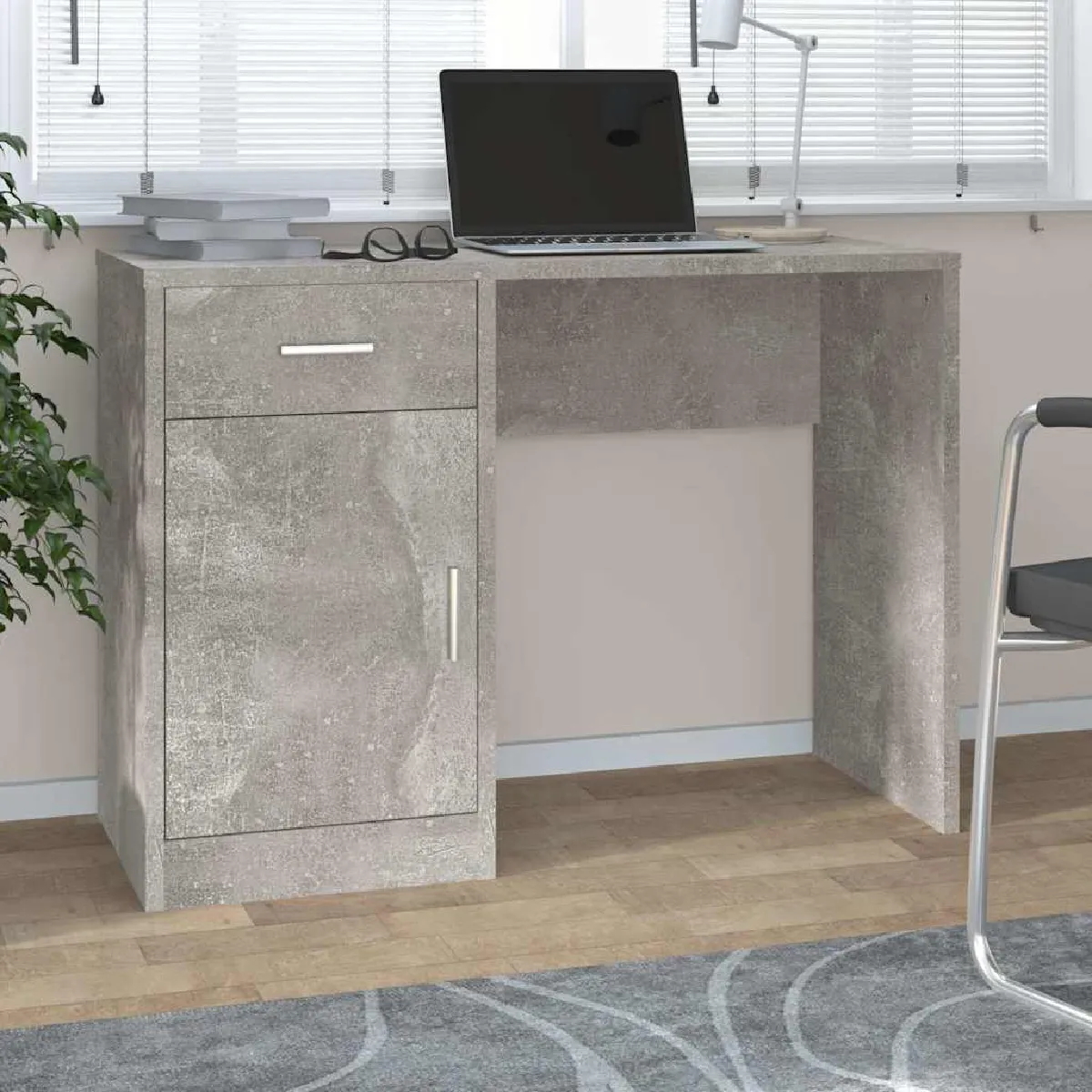 Non Communiqué Gris Vidaxl Bureau Avec Tiroir Et Armoire Béton 100X40x73 Cm - Image 3