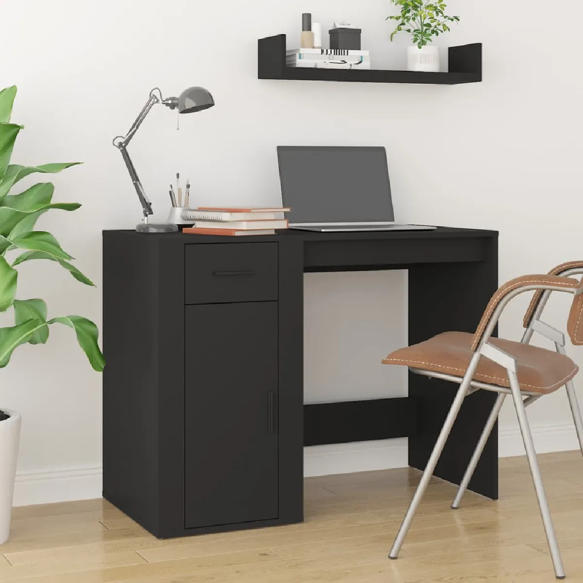 Vidaxl Noir Bureau Avec Tiroir Et Armoire